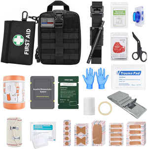 IFAK Trauma Kit with Tourniquet, 6-Inch Israeli Bandage, Splint, Tactical First Aid Kit for Car, Camping, Hiking and Travel with Molle Bag (78 Pack)