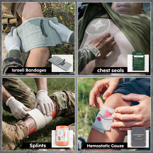 IFAK Trauma Kit with Tourniquet, 6-Inch Israeli Bandage, Splint, Tactical First Aid Kit for Car, Camping, Hiking and Travel with Molle Bag (78 Pack)