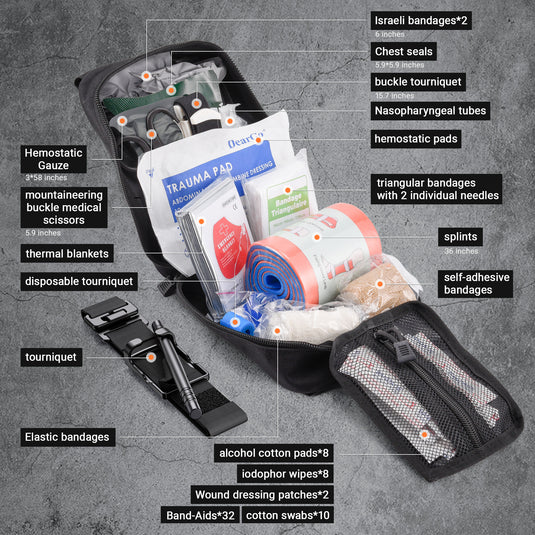 IFAK Trauma Kit with Tourniquet, 6-Inch Israeli Bandage, Splint, Tactical First Aid Kit for Car, Camping, Hiking and Travel with Molle Bag (78 Pack)