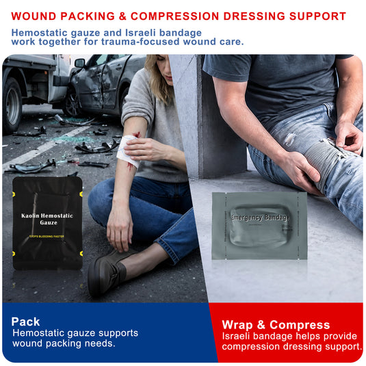 Bleeding Control Kit, Portable Emergency Trauma First Aid Kit with Compression Bandage, Gauze and Chest Seal, for Car Travel Camping Hiking Outdoor Preparedness