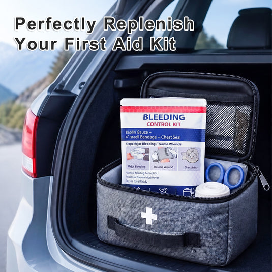 Bleeding Control Kit, Portable Emergency Trauma First Aid Kit with Compression Bandage, Gauze and Chest Seal, for Car Travel Camping Hiking Outdoor Preparedness