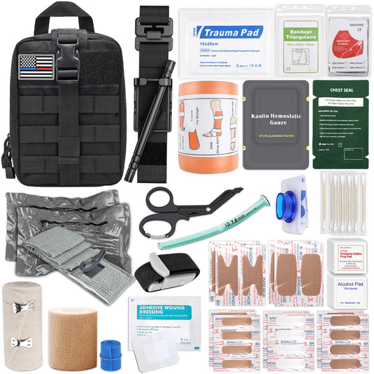 IFAK Trauma Kit with Tourniquet, 6-Inch Israeli Bandage, Splint, Tactical First Aid Kit for Car, Camping, Hiking and Travel with Molle Bag (78 Pack)