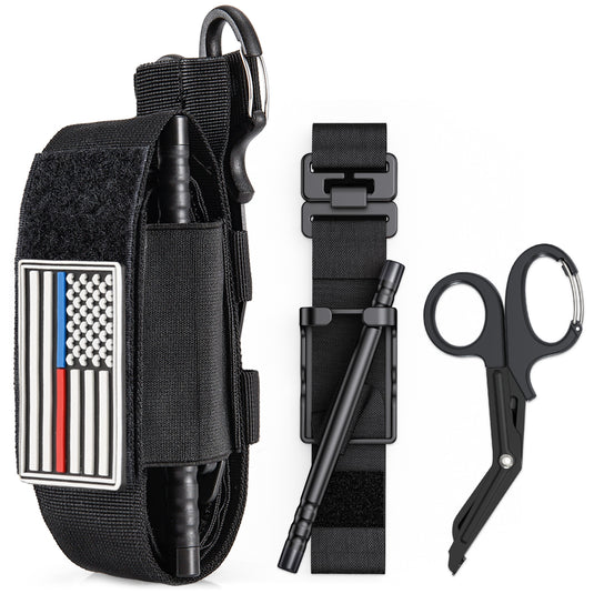 Qen Tourniquet for Severe Bleeding Control, Gear for First Aid Kits and Tourniquet Kits, Suitable for Emergencies, One-Handed Operation Includes a Storage Bag and Scissors